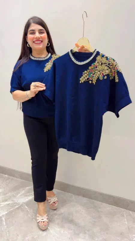 BEAUTIFUL PREMIUM GLITTER ROUND NECK TOP GGR5583 Girls Glitters