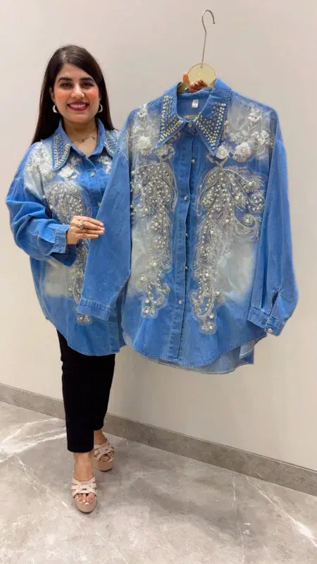 BEAUTIFUL PREMIUM DENIM SHIRT GGR5585 Girls Glitters
