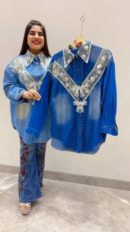 BEAUTIFUL PREMIUM DENIM SHIRT GGR5600 Girls Glitters