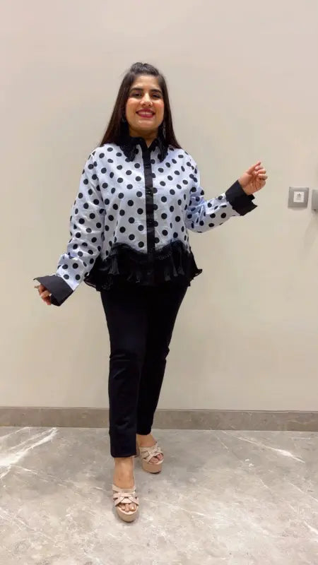 BEAUTIFUL POLKA SHIRT WITH BEAUTIFUL COLLAR GGR5610 Girls Glitters