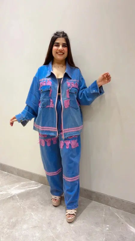 BEAUTIFUL DENIM ZIPPER CORD SET GGR5623 Girls Glitters