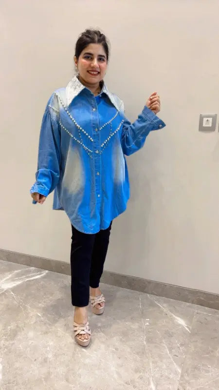 BEAUTIFUL PREMIUM DENIM COLLAR SHIRT GGR5627 Girls Glitters