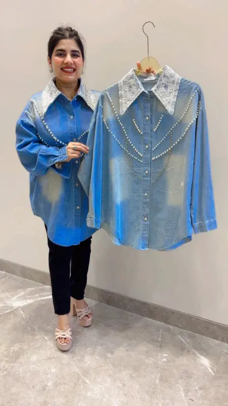 BEAUTIFUL PREMIUM DENIM COLLAR SHIRT GGR5627 Girls Glitters