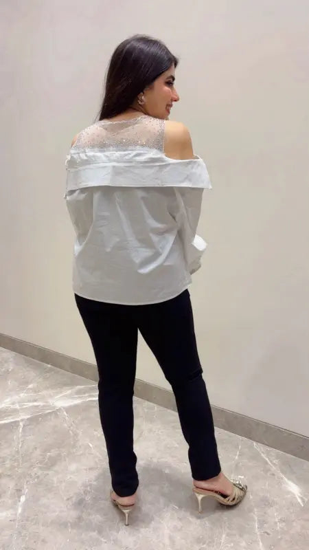 BEAUTIFUL PREMIUM COLD SHOULDER SHIRT STYLE TOP GGR5677 Girls Glitters