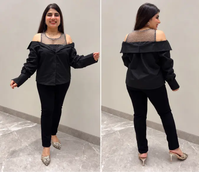 BEAUTIFUL PREMIUM COLD SHOULDER SHIRT STYLE TOP GGR5677 Girls Glitters
