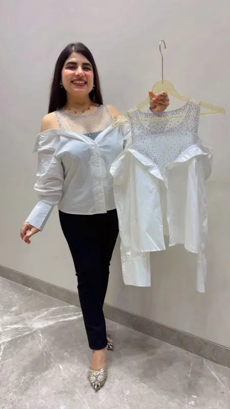 BEAUTIFUL PREMIUM COLD SHOULDER SHIRT STYLE TOP GGR5677 Girls Glitters