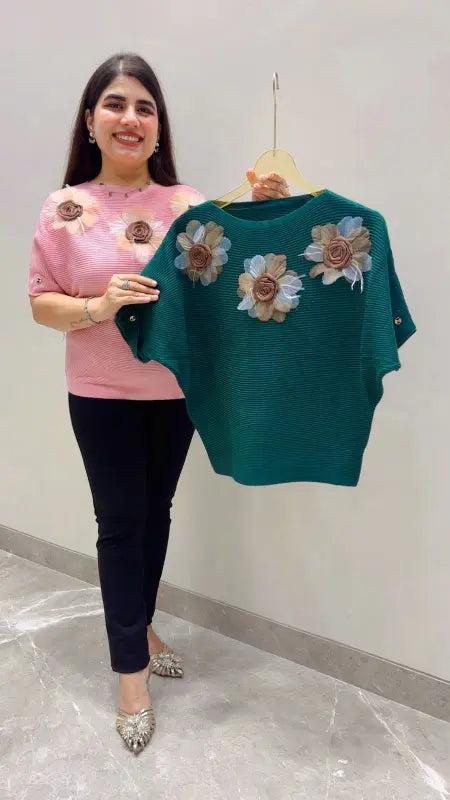 BEAUTIFUL PREMIUM FLOWER DESIGNER T-SHIRT TOP GGR5678 Girls Glitters