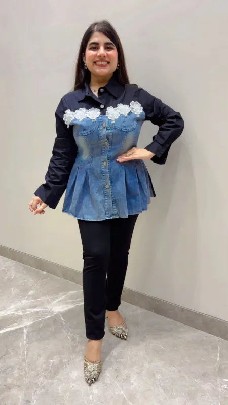 BEAUTIFUL PREMIUM DENIM STYLE SHIRT GGR5682 Girls Glitters