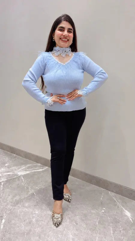 BEAUTIFUL PREMIUM DESIGNER TOP WITH NECKLINE GGR5683 Girls Glitters