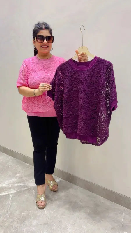 PREMIUM FLORAL LACE KNIT TOP GGR5698 Girls Glitters