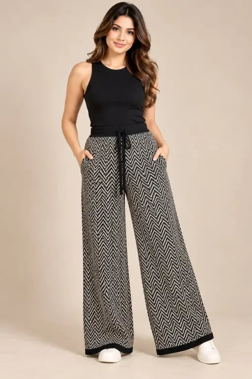 BEAUTIFUL CHEVRON PATTERN WIDE LEG PANTS GGR5726 Girls Glitters