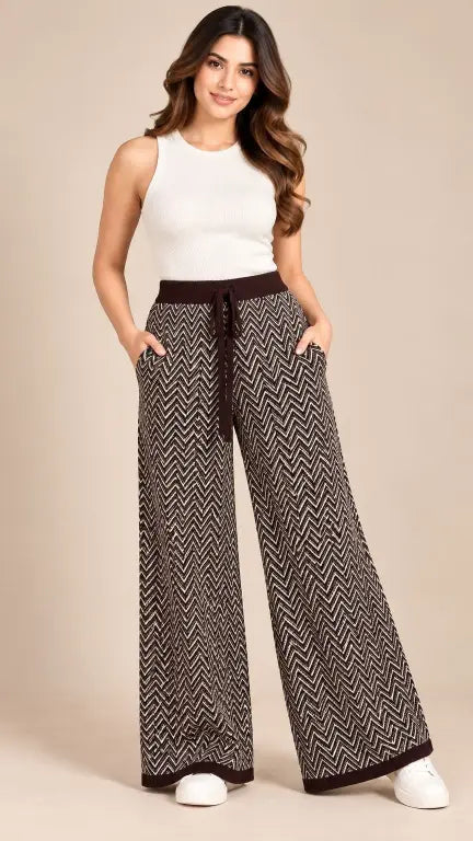 BEAUTIFUL CHEVRON PATTERN WIDE LEG PANTS GGR5726 Girls Glitters