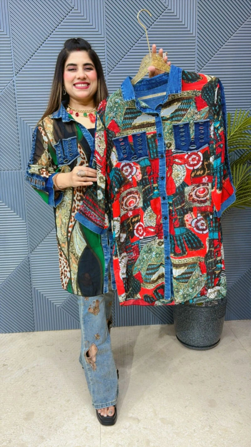 BEAUTFUL SHIRT WITH DENIM COLLAR GGR1349