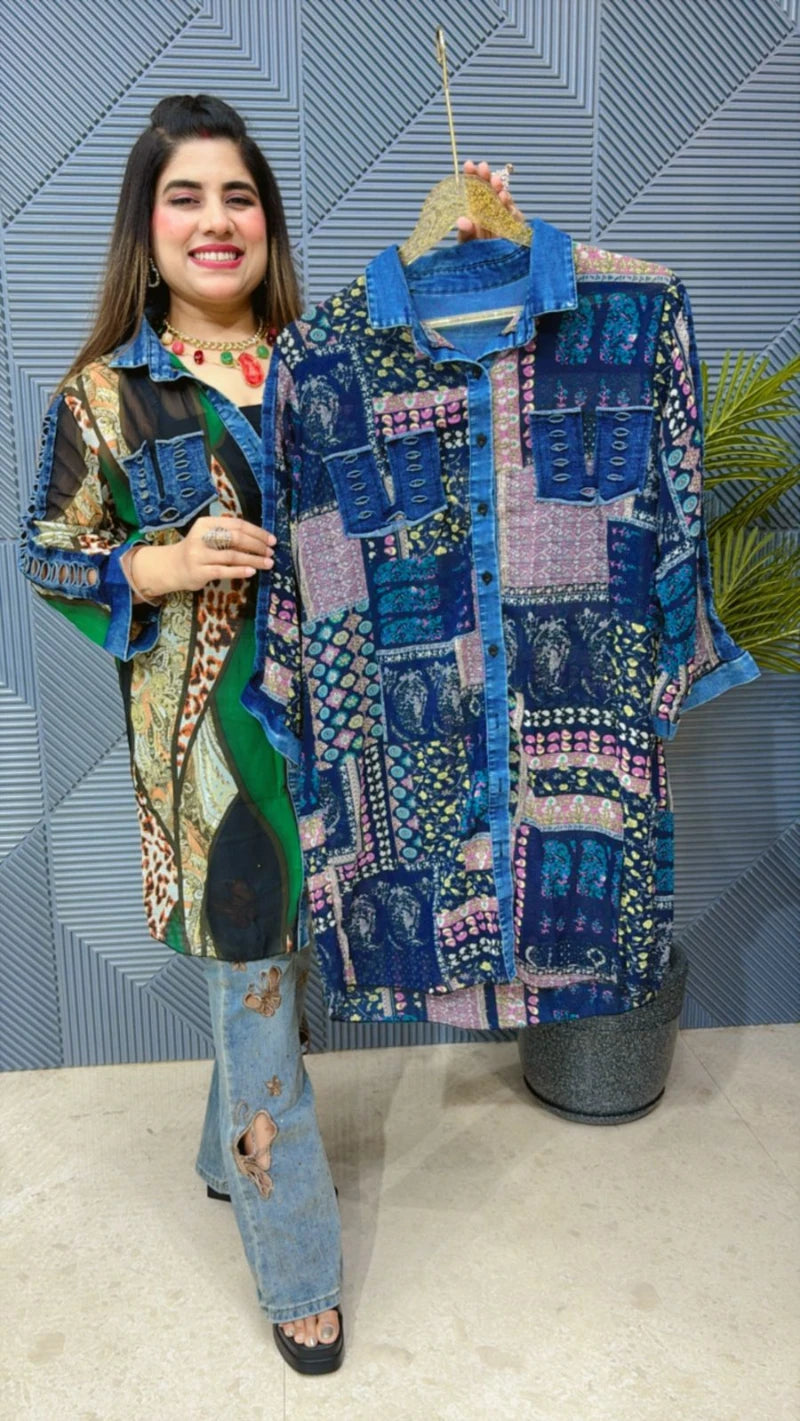 BEAUTFUL SHIRT WITH DENIM COLLAR GGR1349