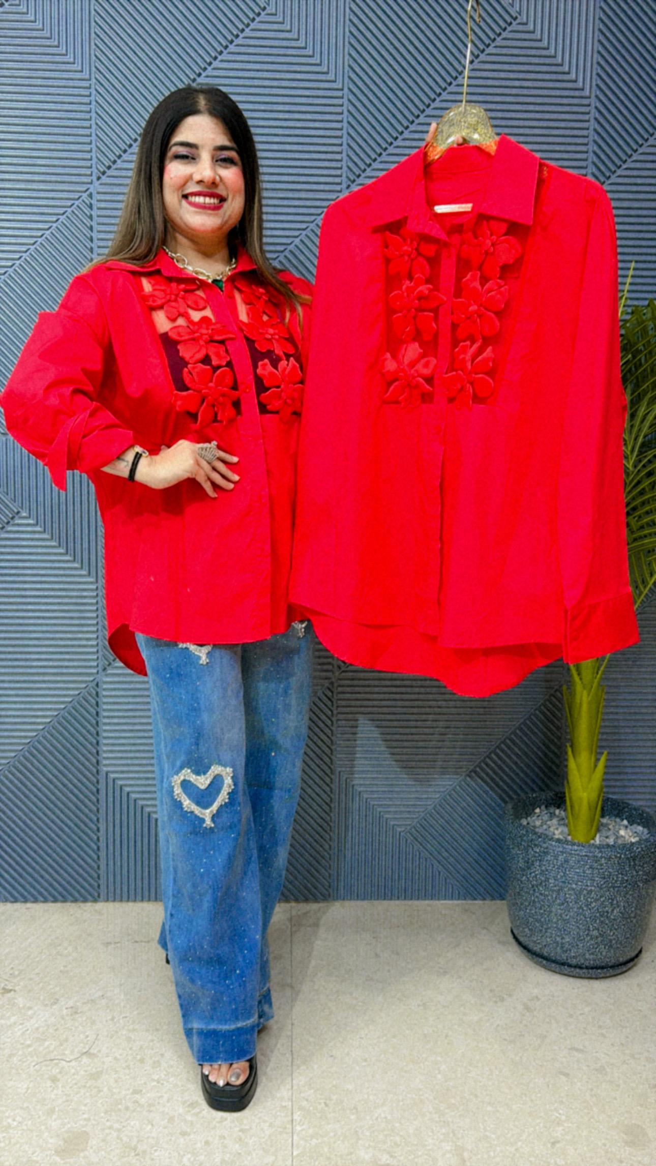 BEAUTIFUL  COTTON SHIRTH WITH 3D FLOWER GGR1385