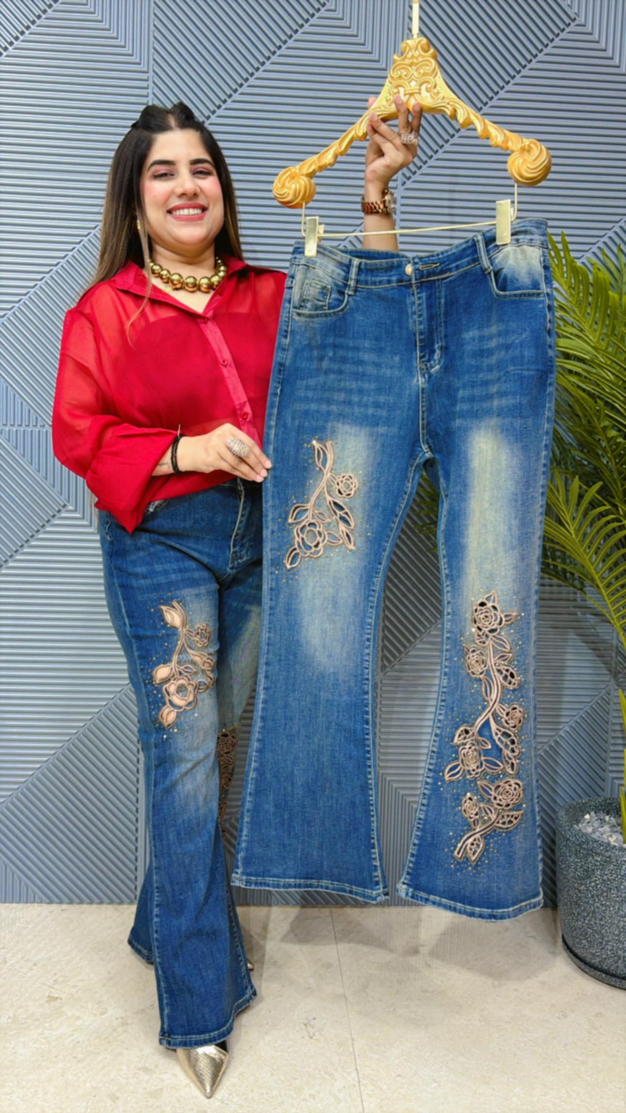 DENIM JEAN WITH FLOWER WORK GGR1431