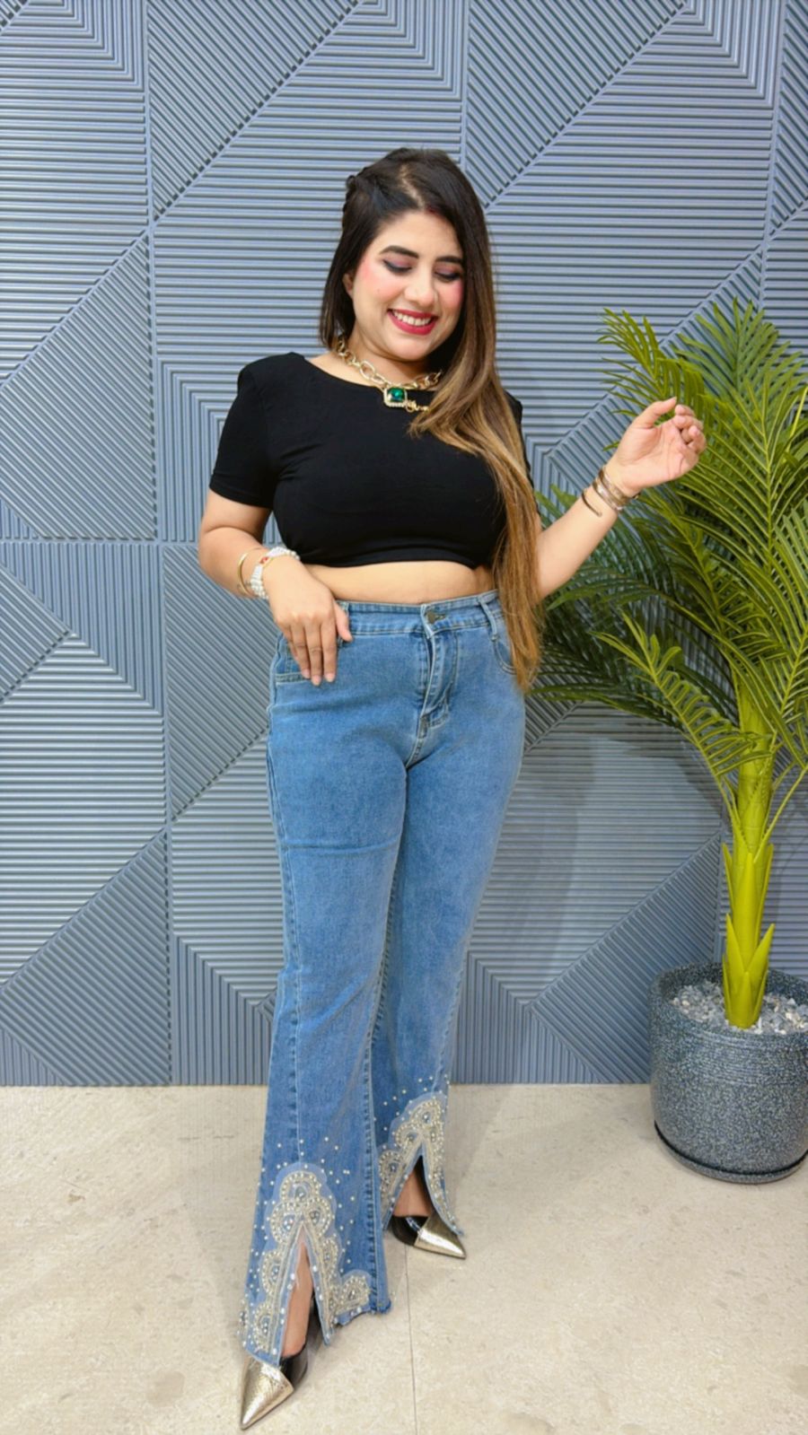 JEANS WITH LACE WORK GGR1466