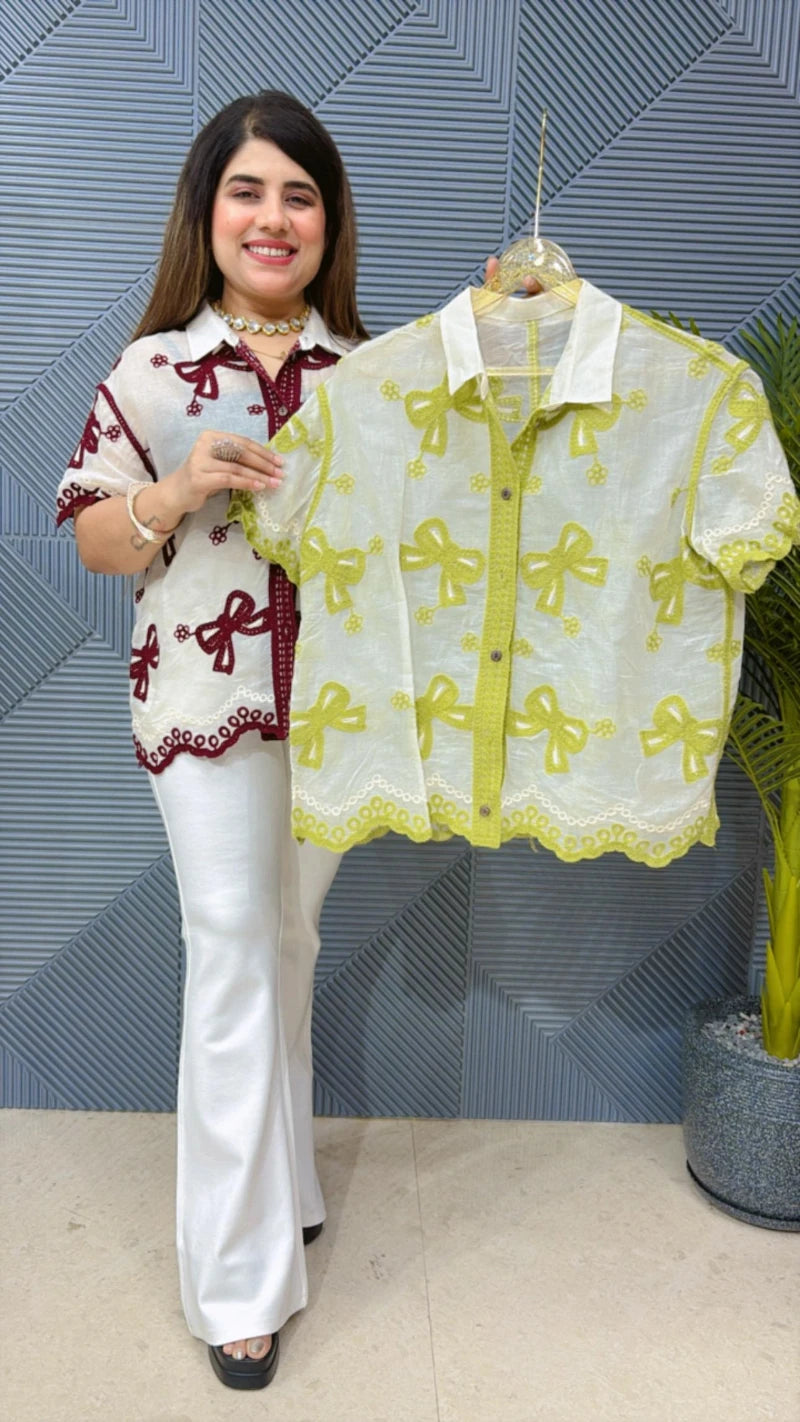 BEAUTIFUL SUMMER BOW EMBIRDERED TOP GGR1543