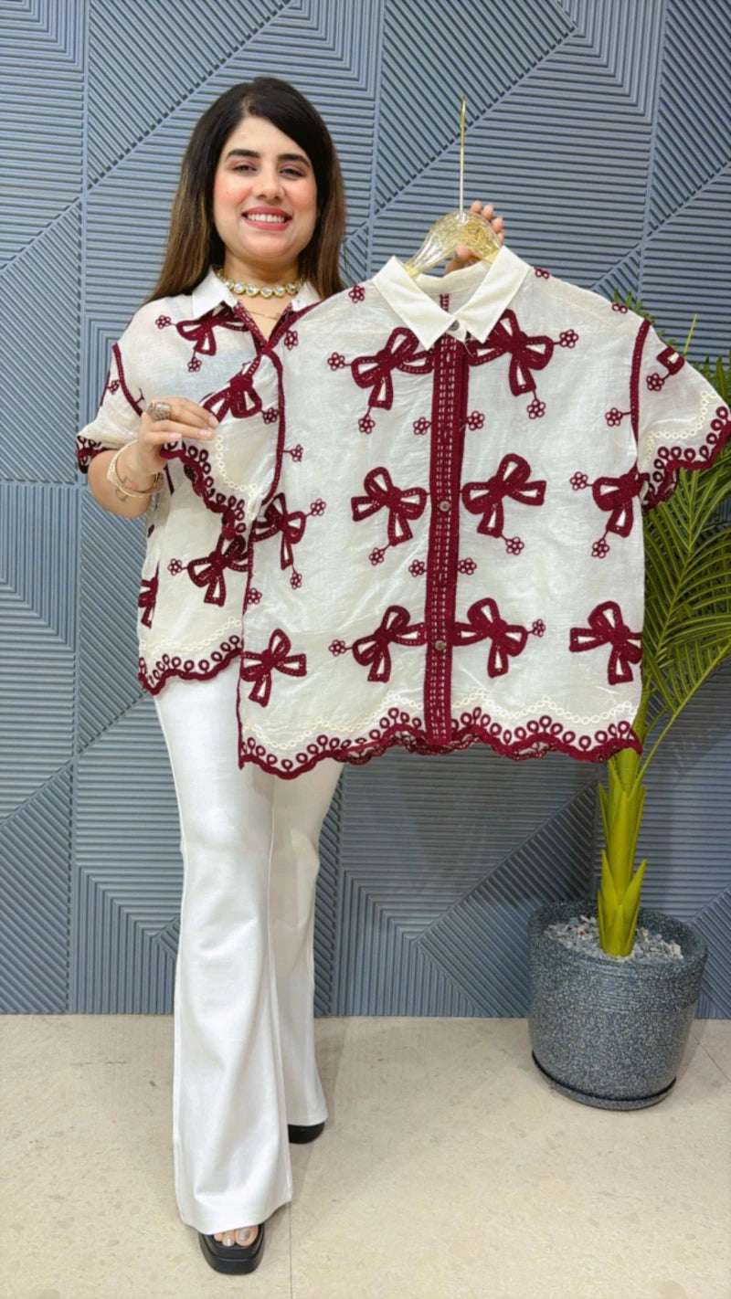 BEAUTIFUL SUMMER BOW EMBIRDERED TOP GGR1543