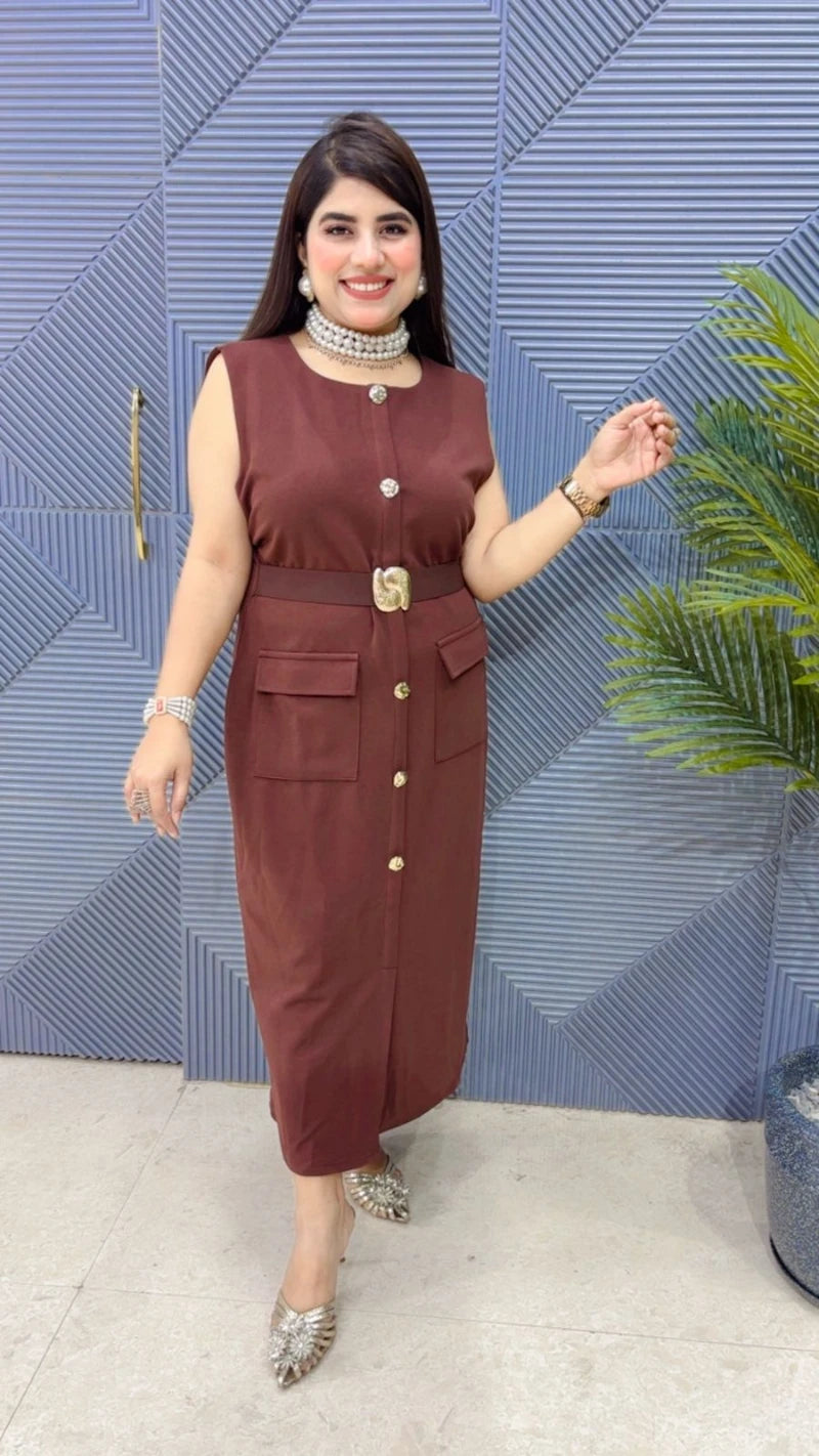 PREMIUM CUT SLEEVS DRESS WITH POCKET GGR3410